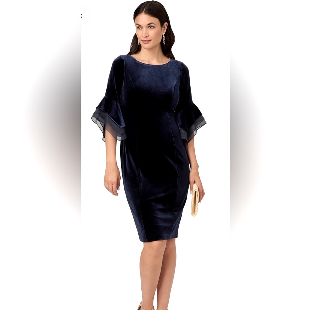 Adrianna Papell Midnight Blue Velvet Midi Dress